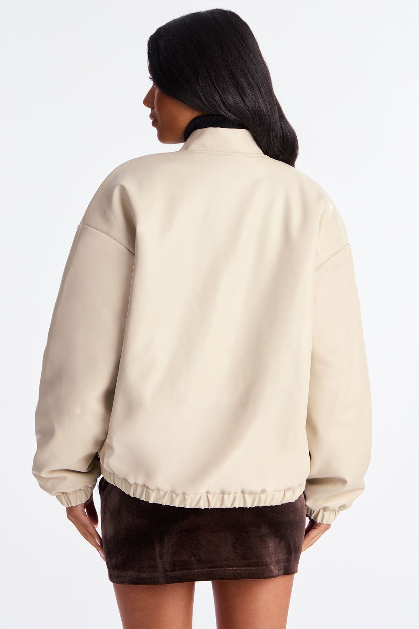 Comfort Zone Faux Leather Puffer Jacket - Stone