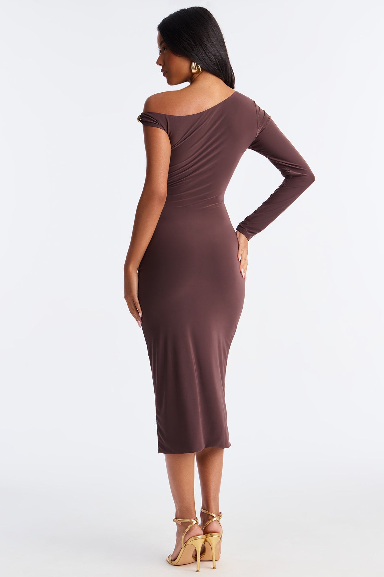 Mira One Shoulder Midi Dress - Chocolate