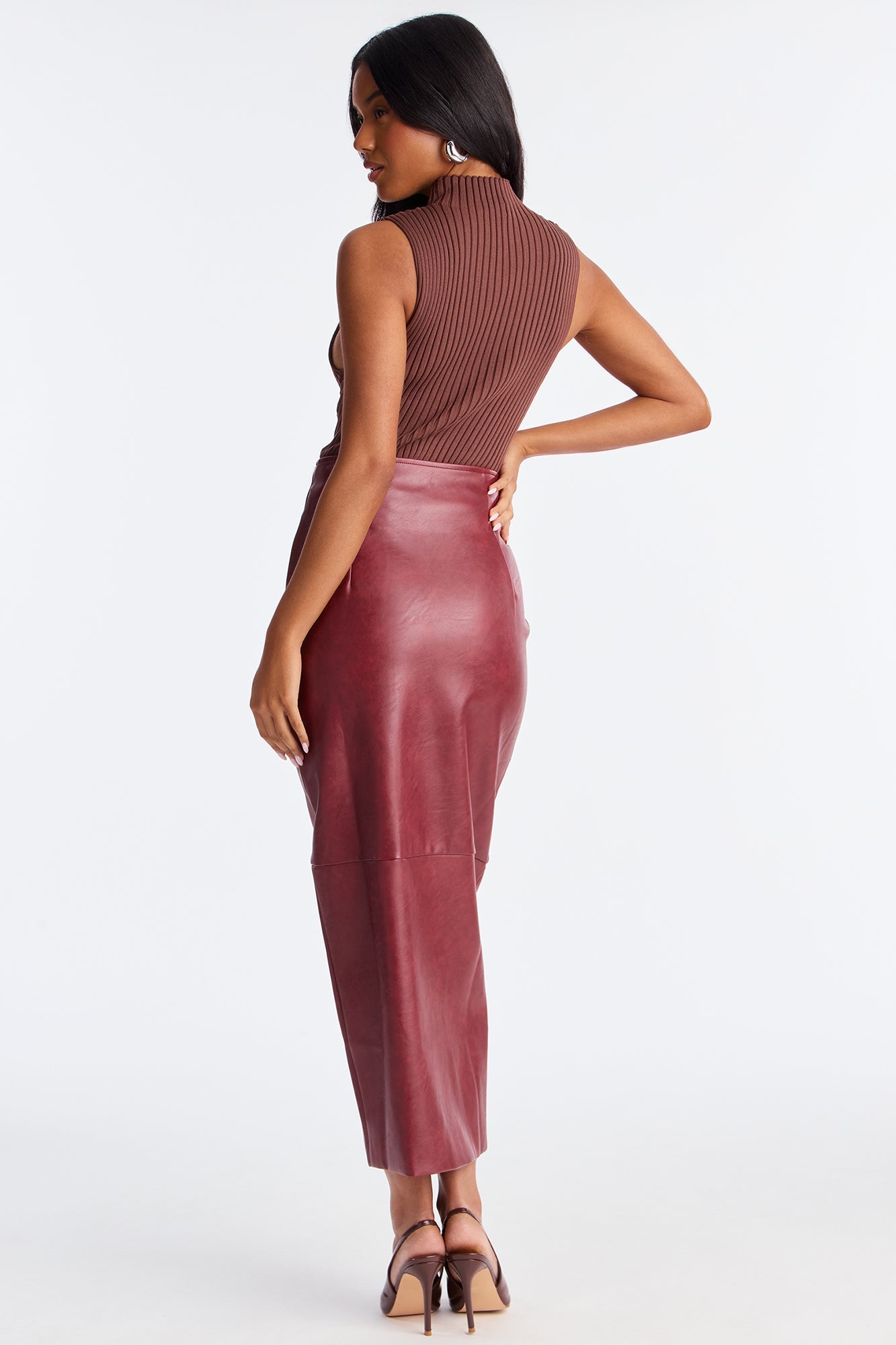 Not Asking Faux Leather Pencil Maxi Skirt - Burgundy