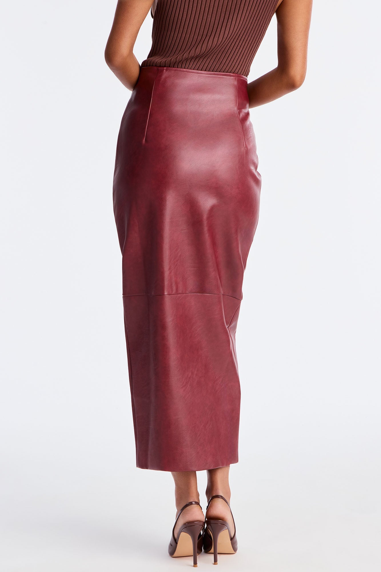 Not Asking Faux Leather Pencil Maxi Skirt - Burgundy