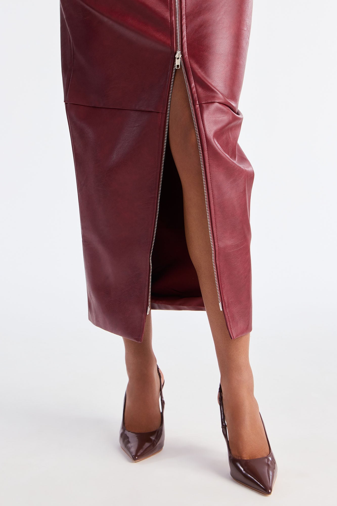 Not Asking Faux Leather Pencil Maxi Skirt - Burgundy