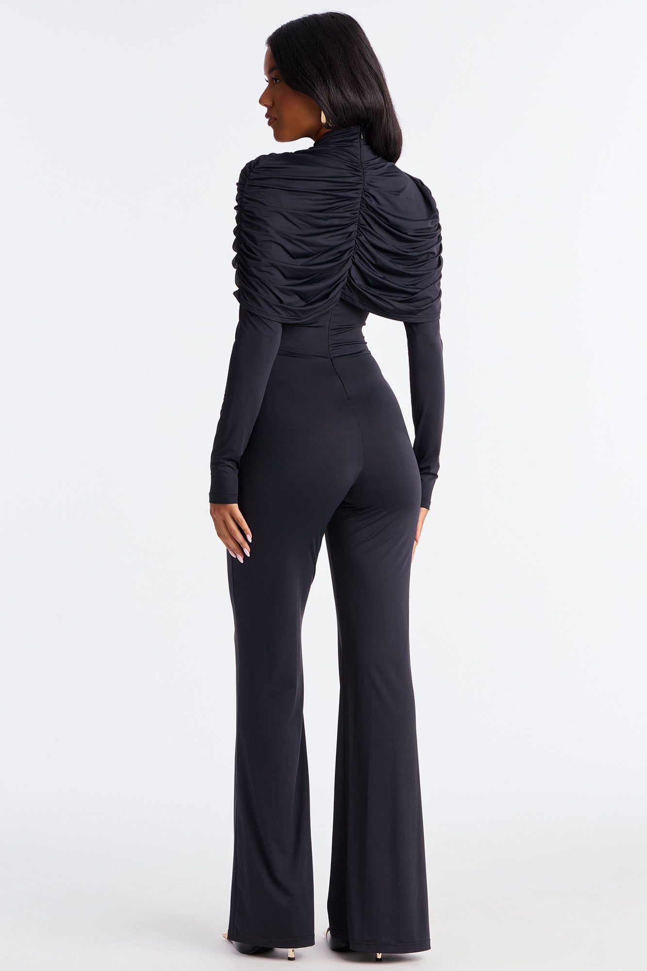 Eloise Draped Long Sleeve Jumpsuit - Black
