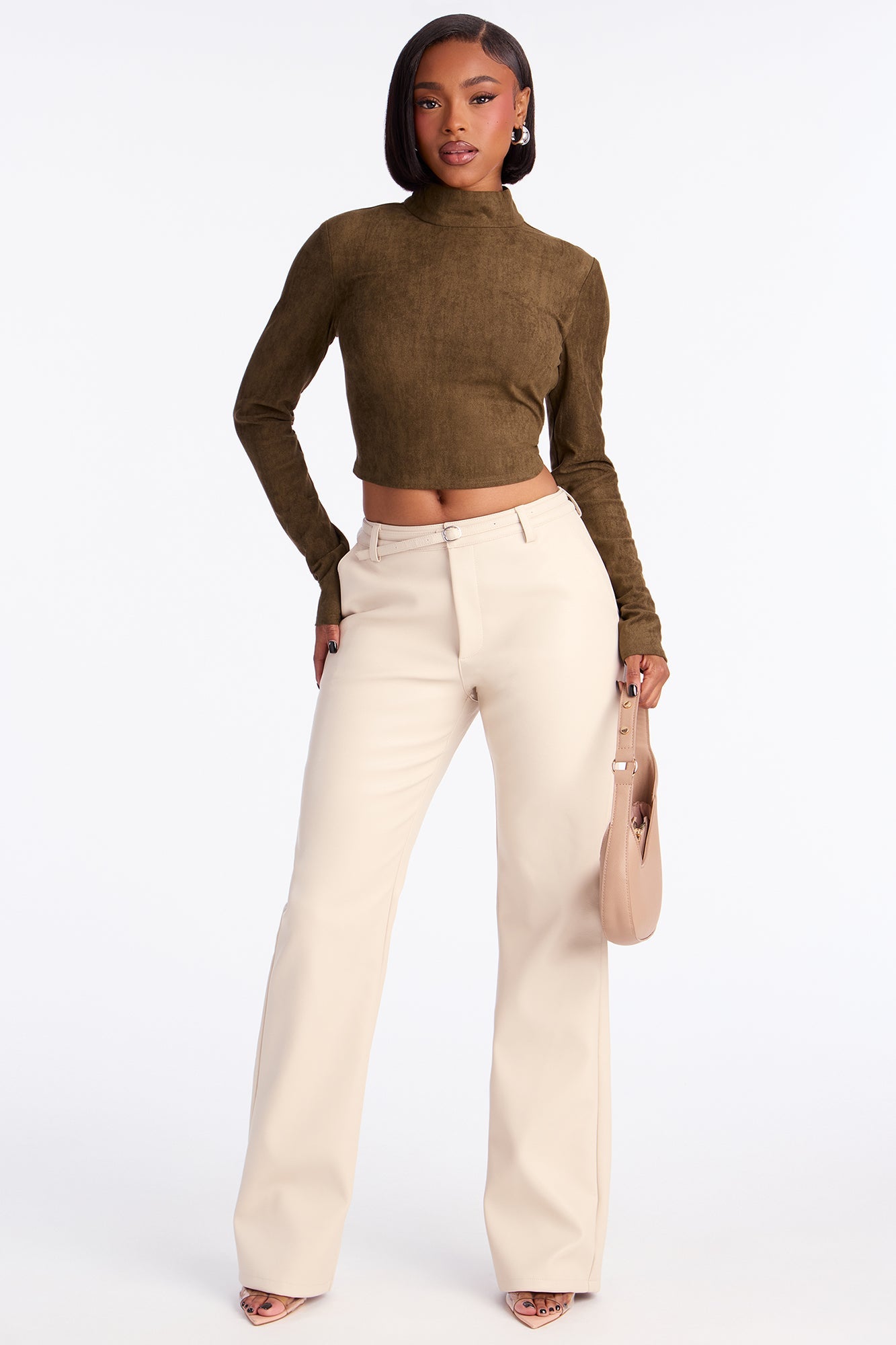 Bag Secured Faux Suede Top - Olive