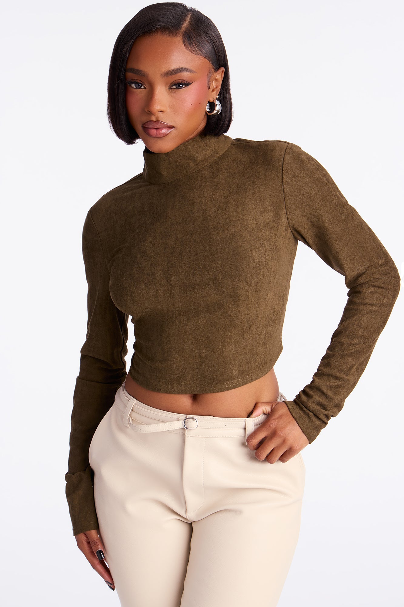 Bag Secured Faux Suede Top - Olive