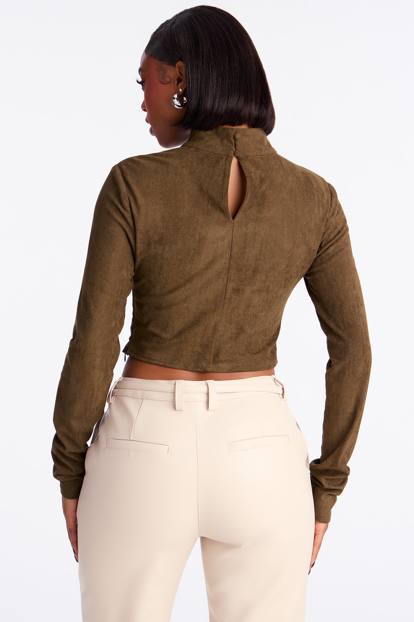 Bag Secured Faux Suede Top - Olive