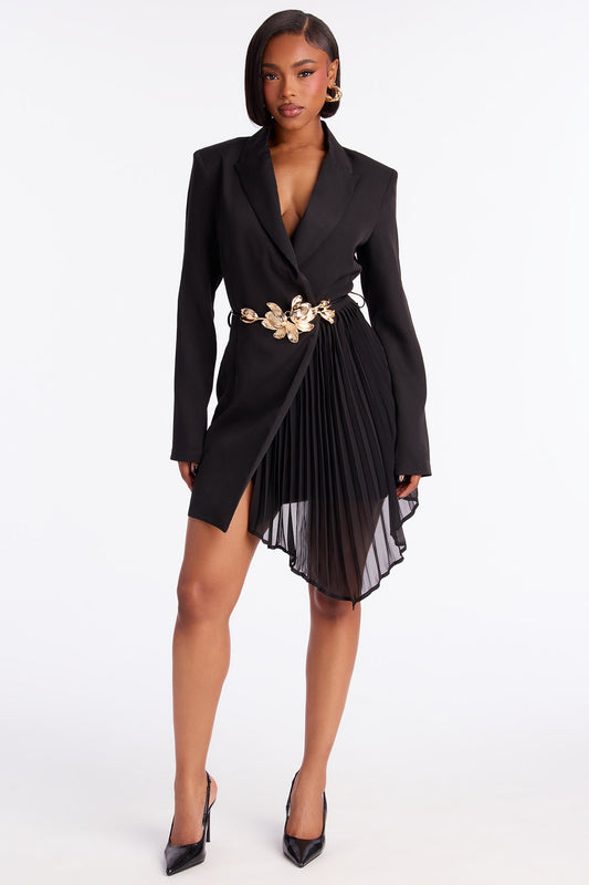 Danika Belted Blazer Mini Dress - Black