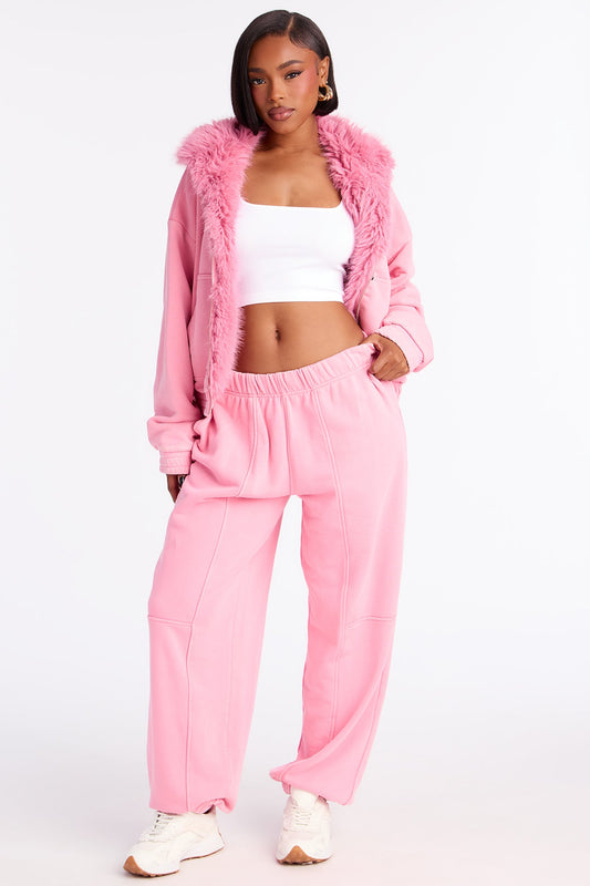 Melanie Fur Trim Pant Set - Pink