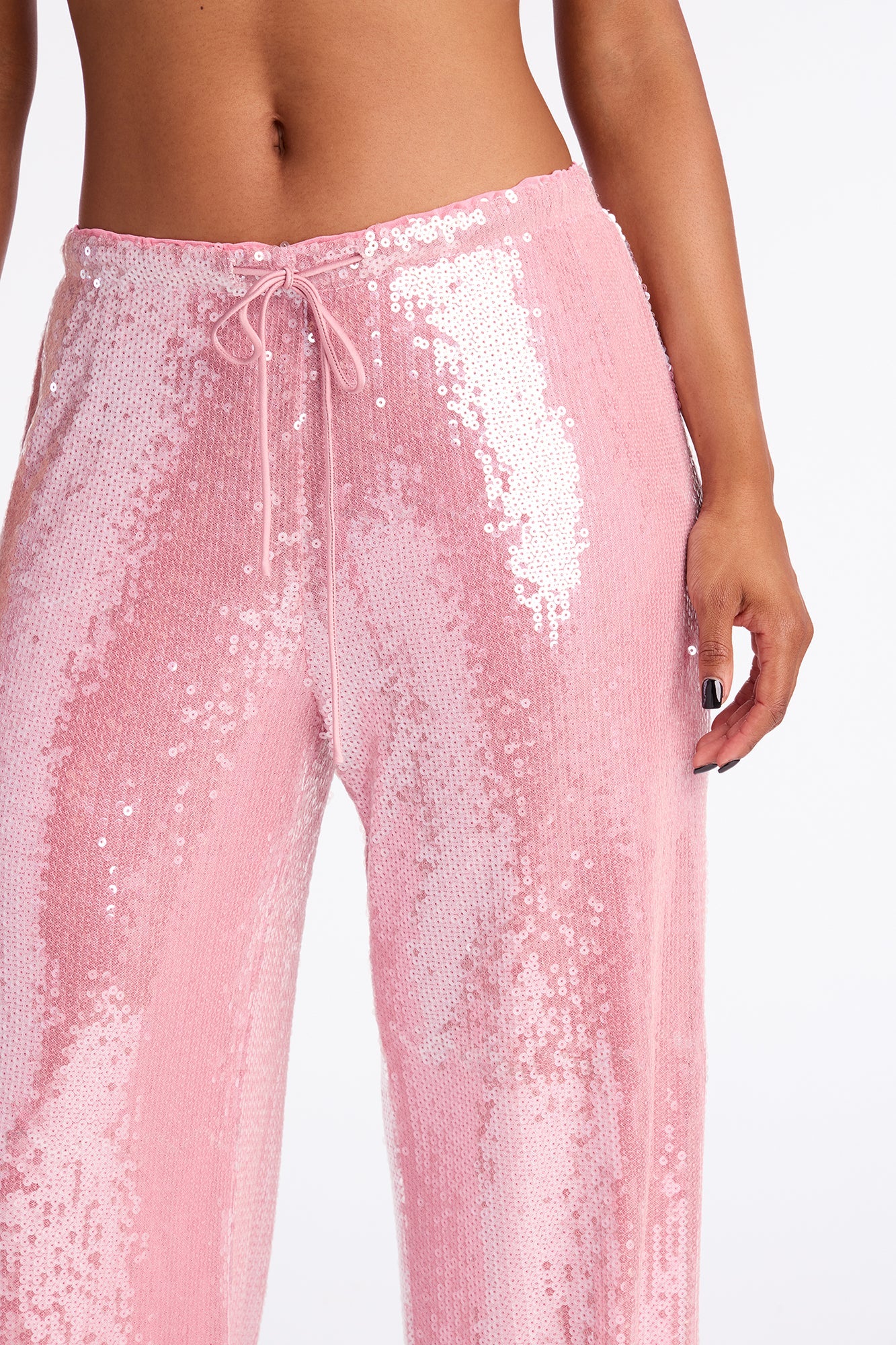 Look My Way Low Rise Wide Leg Sequin Pant 33 - Pink