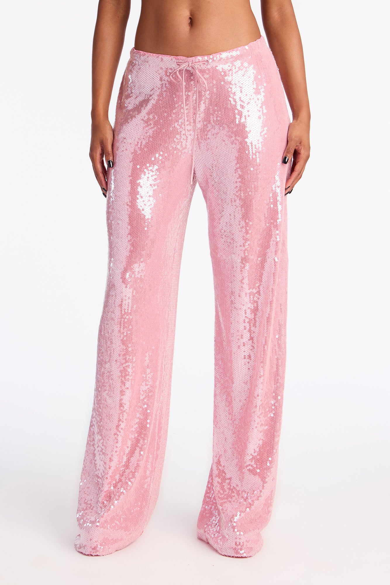 Look My Way Low Rise Wide Leg Sequin Pant 33 - Pink