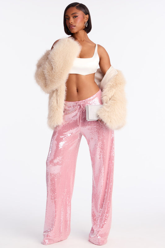 Look My Way Low Rise Wide Leg Sequin Pant 33 - Pink