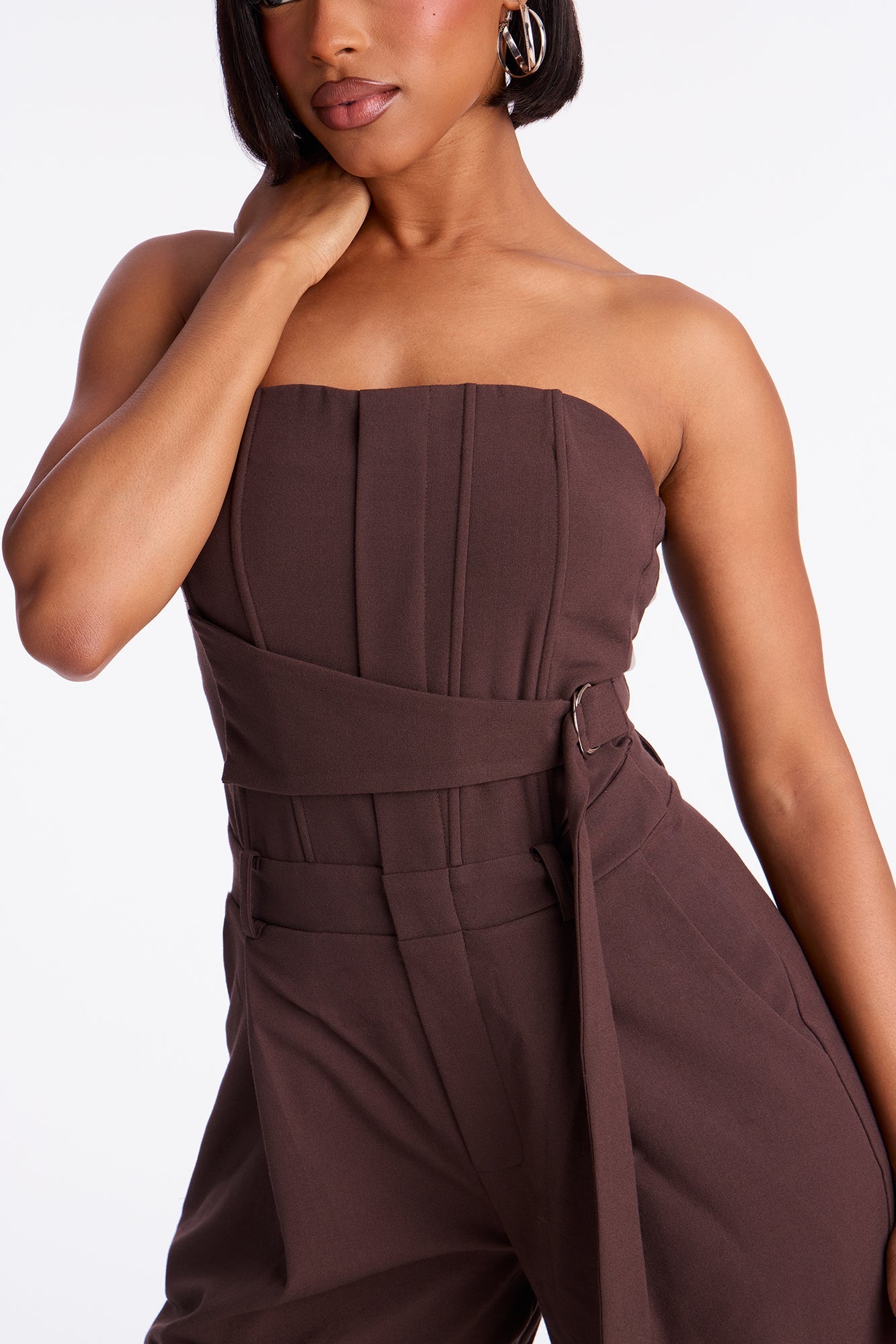 Late For Work Wide Leg Jumpsuit - Chocolate