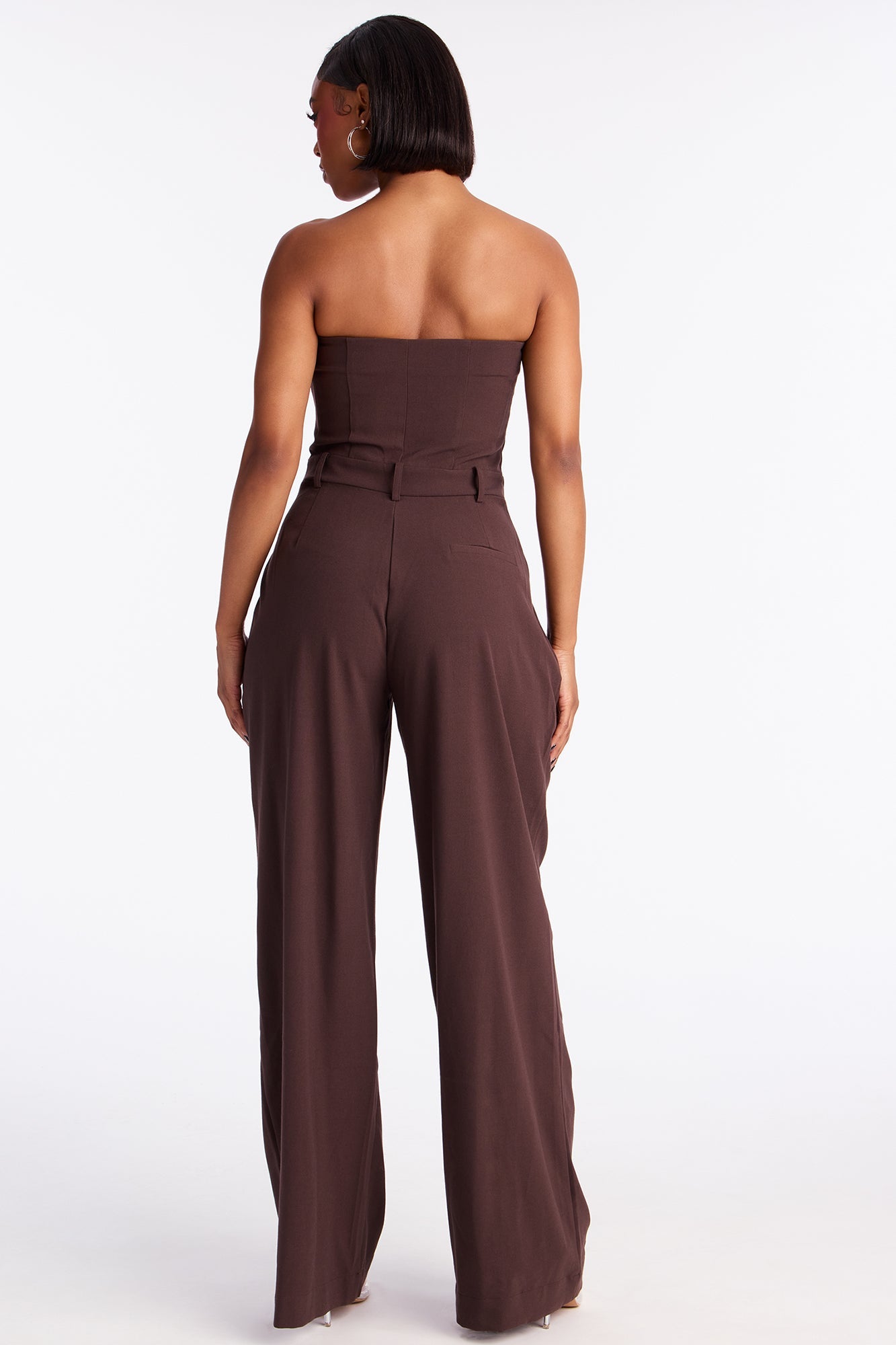 Late For Work Wide Leg Jumpsuit - Chocolate