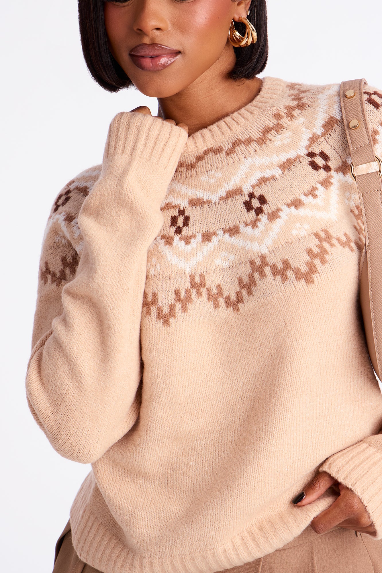 Jilli Fair Isle Pullover Sweater - Taupe/combo