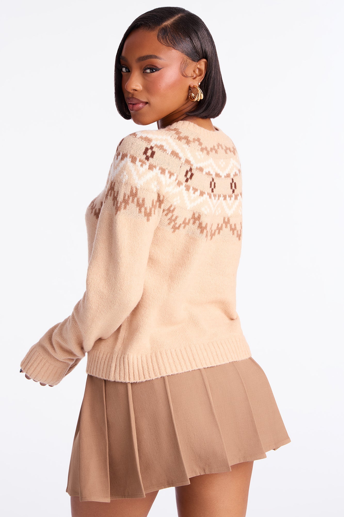 Jilli Fair Isle Pullover Sweater - Taupe/combo