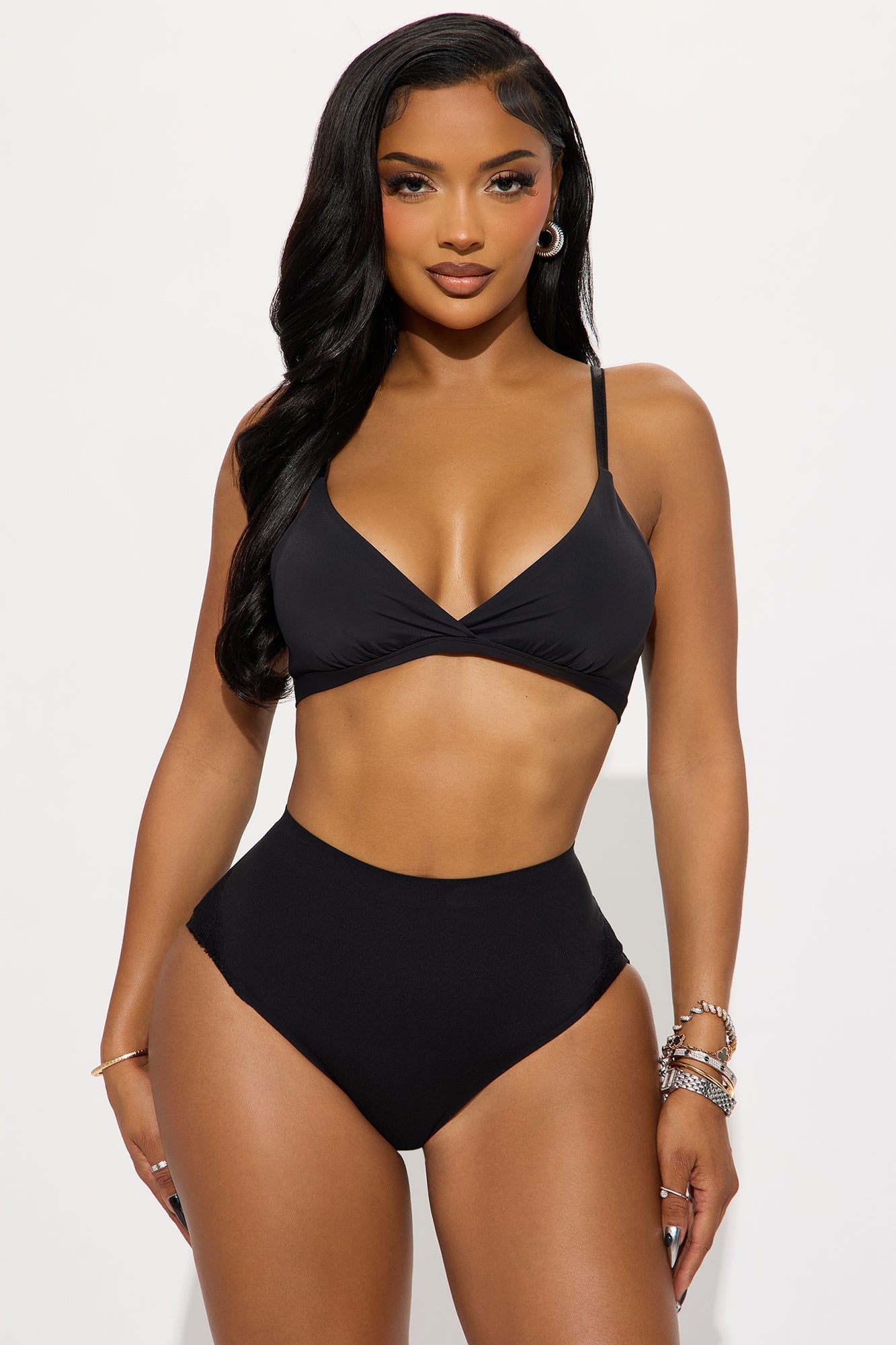 The Right Tone 3 Pack Microfiber Lace Brief Panties - Black/combo