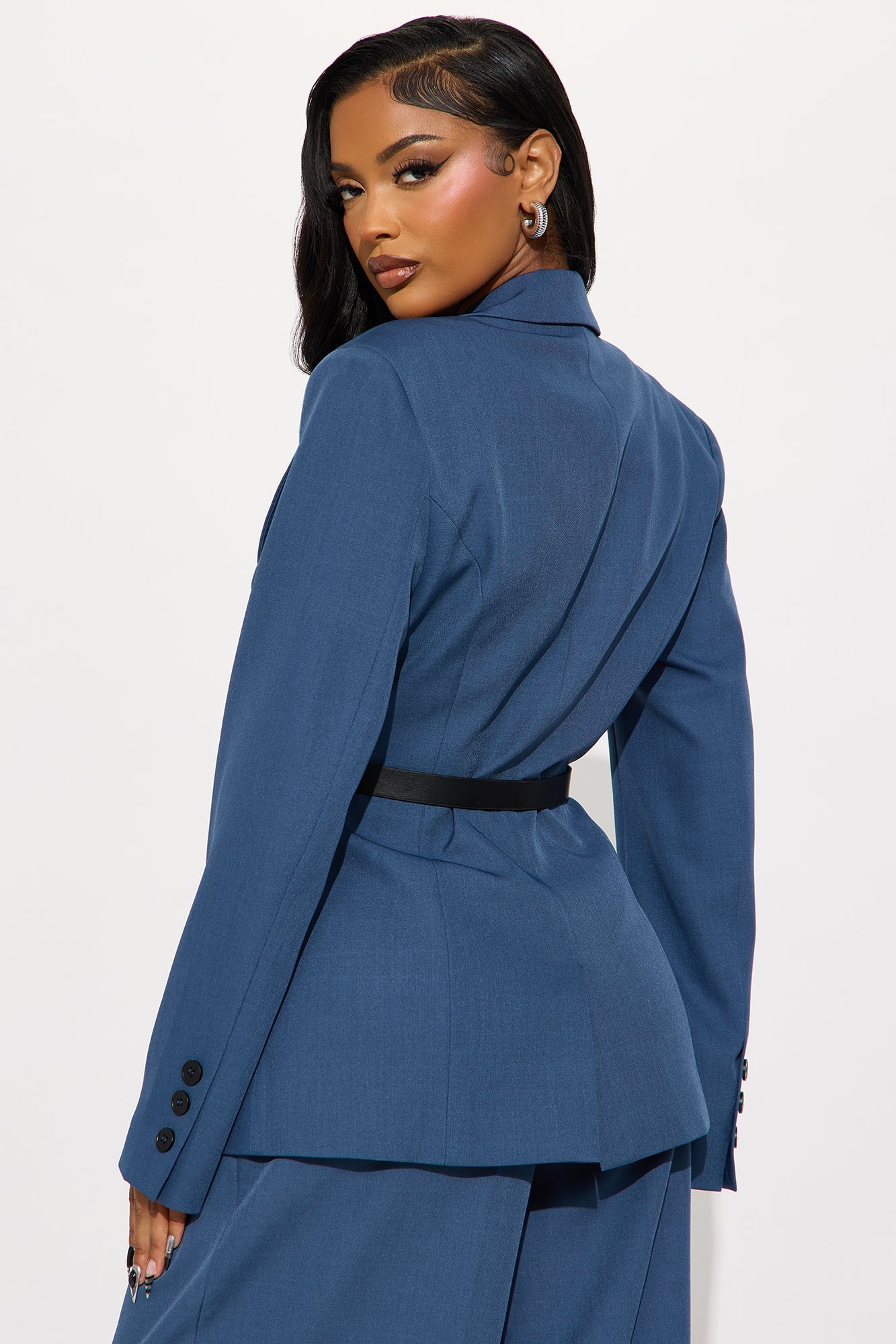 Boss Mentality Belted Crepe Blazer - Blue