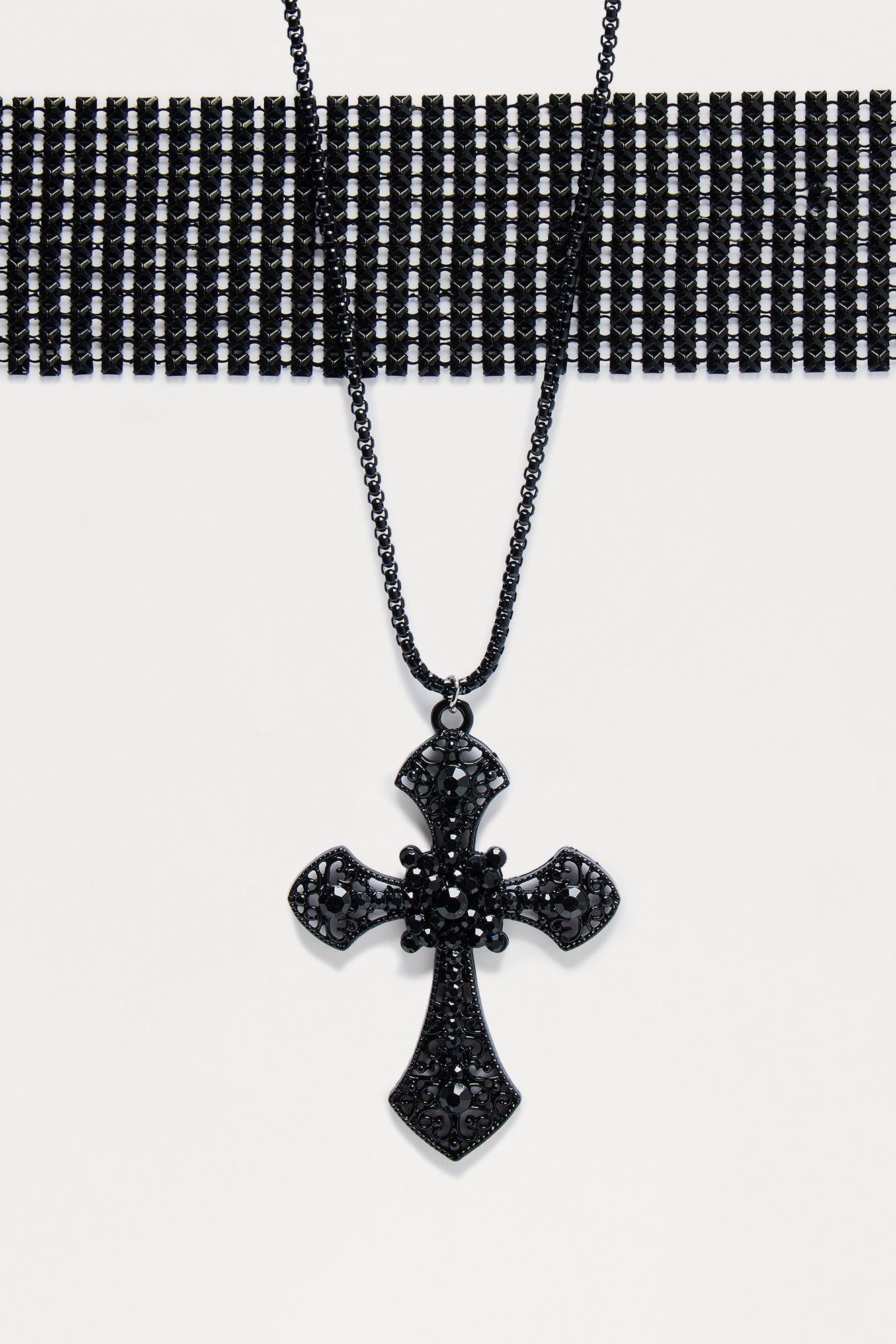 Good Intentions Cross Choker Necklace - Black