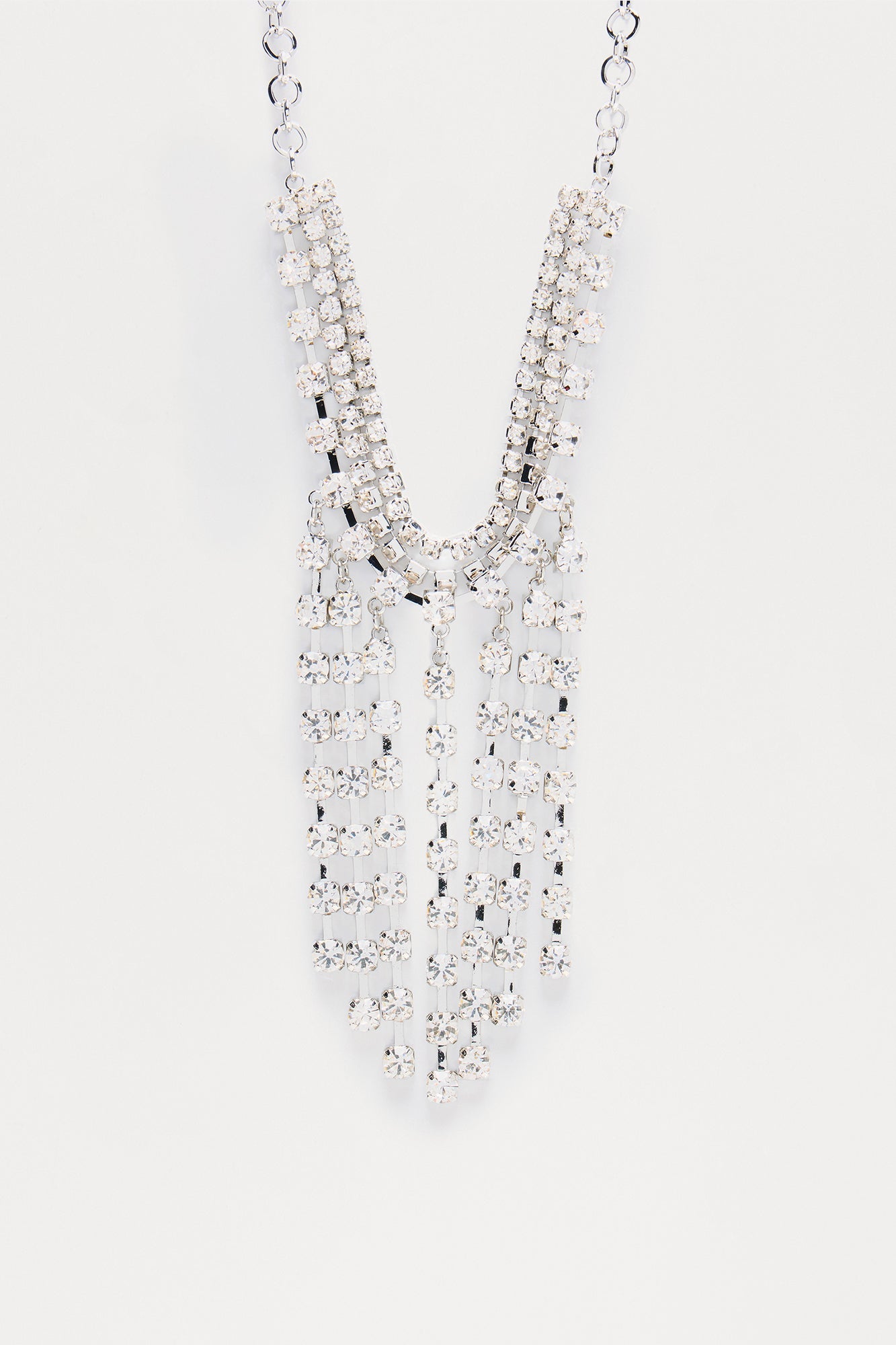 Lustre Line Rhinestone Choker Necklace - Silver