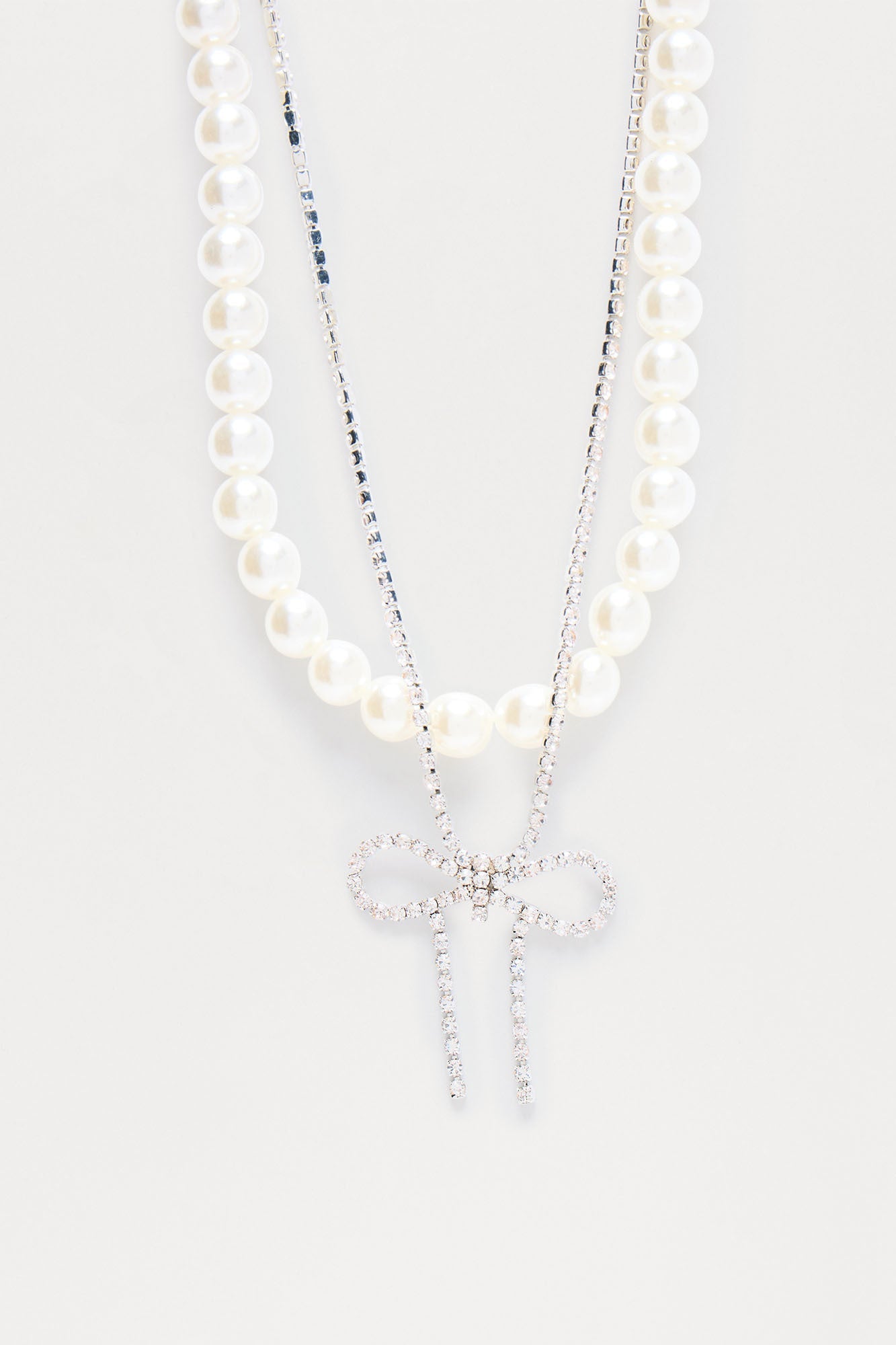 Pretty Little Bow Layered Necklace - Silver