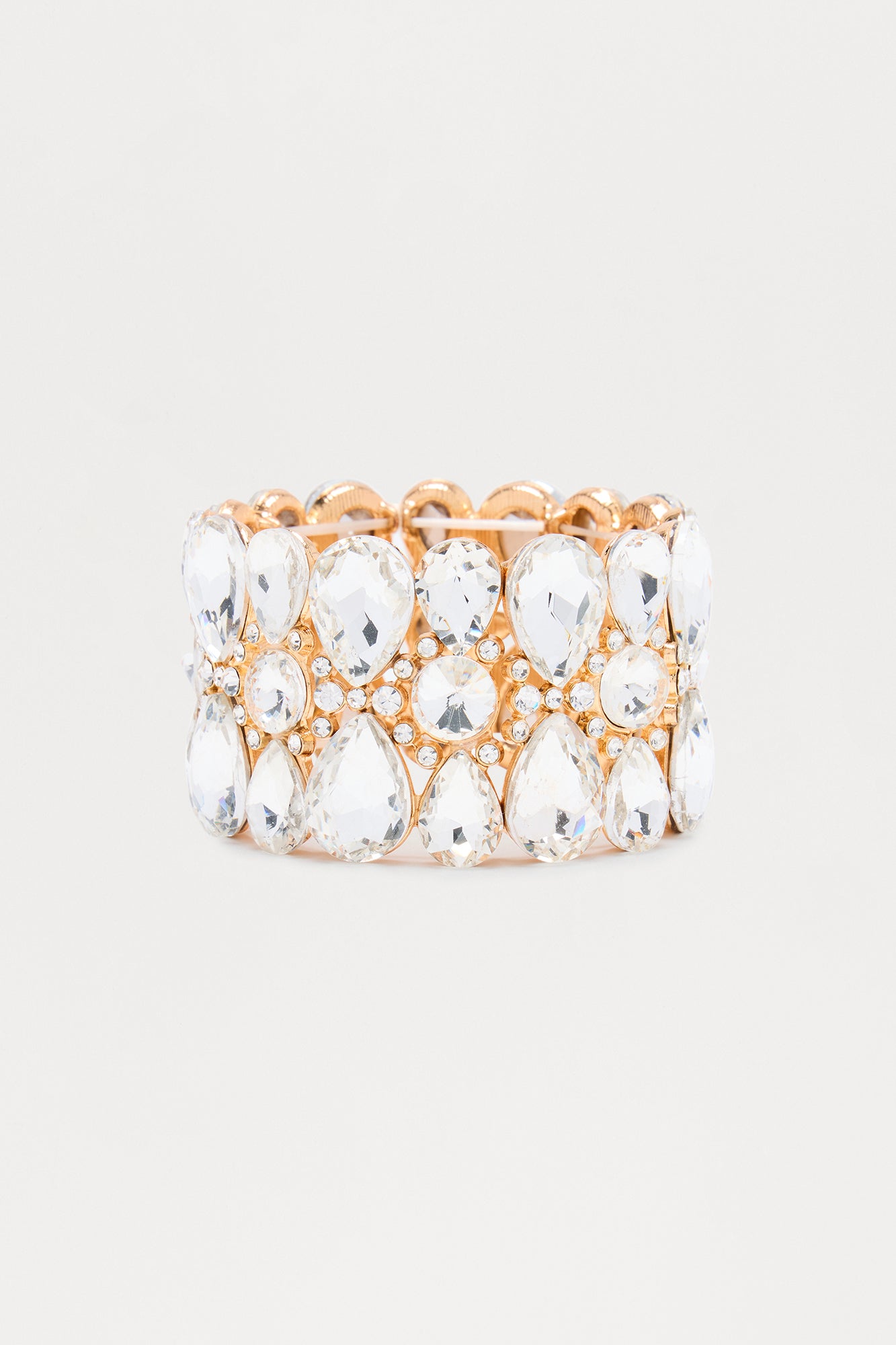 Shine Setter Rhinestone Stretch Cuff Bracelet - Gold
