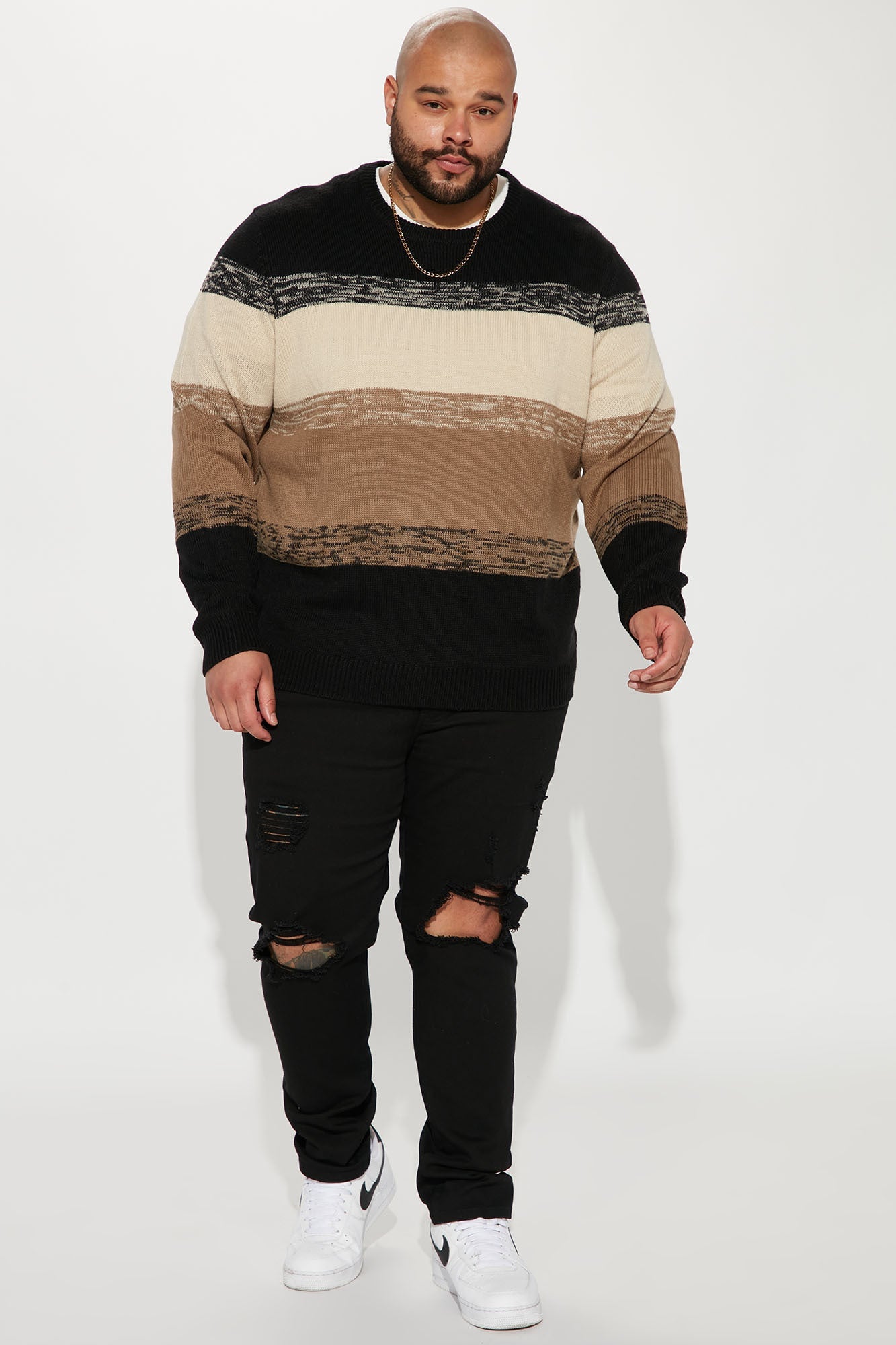 Colorblock Striped Sweater - Black/combo