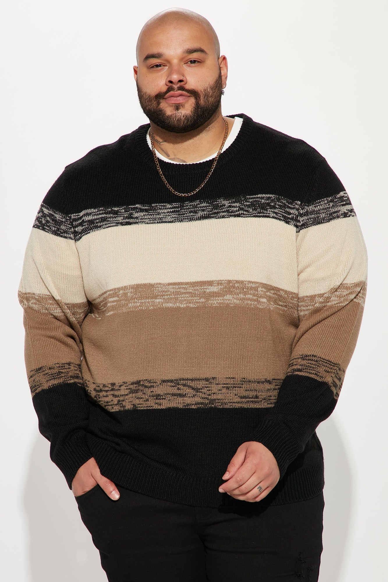 Colorblock Striped Sweater - Black/combo