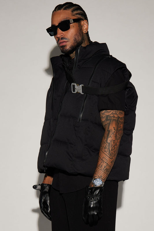 Lucid Cropped Zip Up Puffer Vest - Black