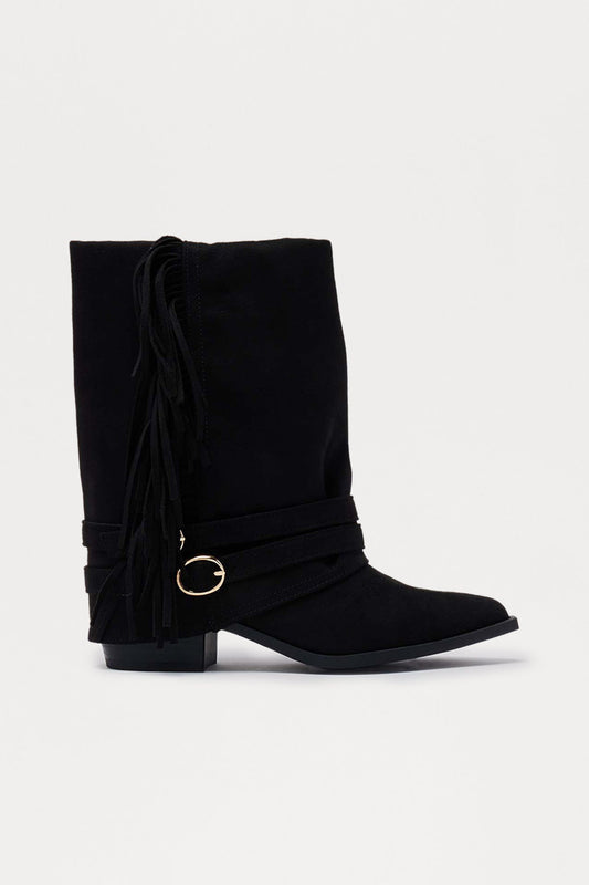 Mendocino Fringe Overlay Booties - Black