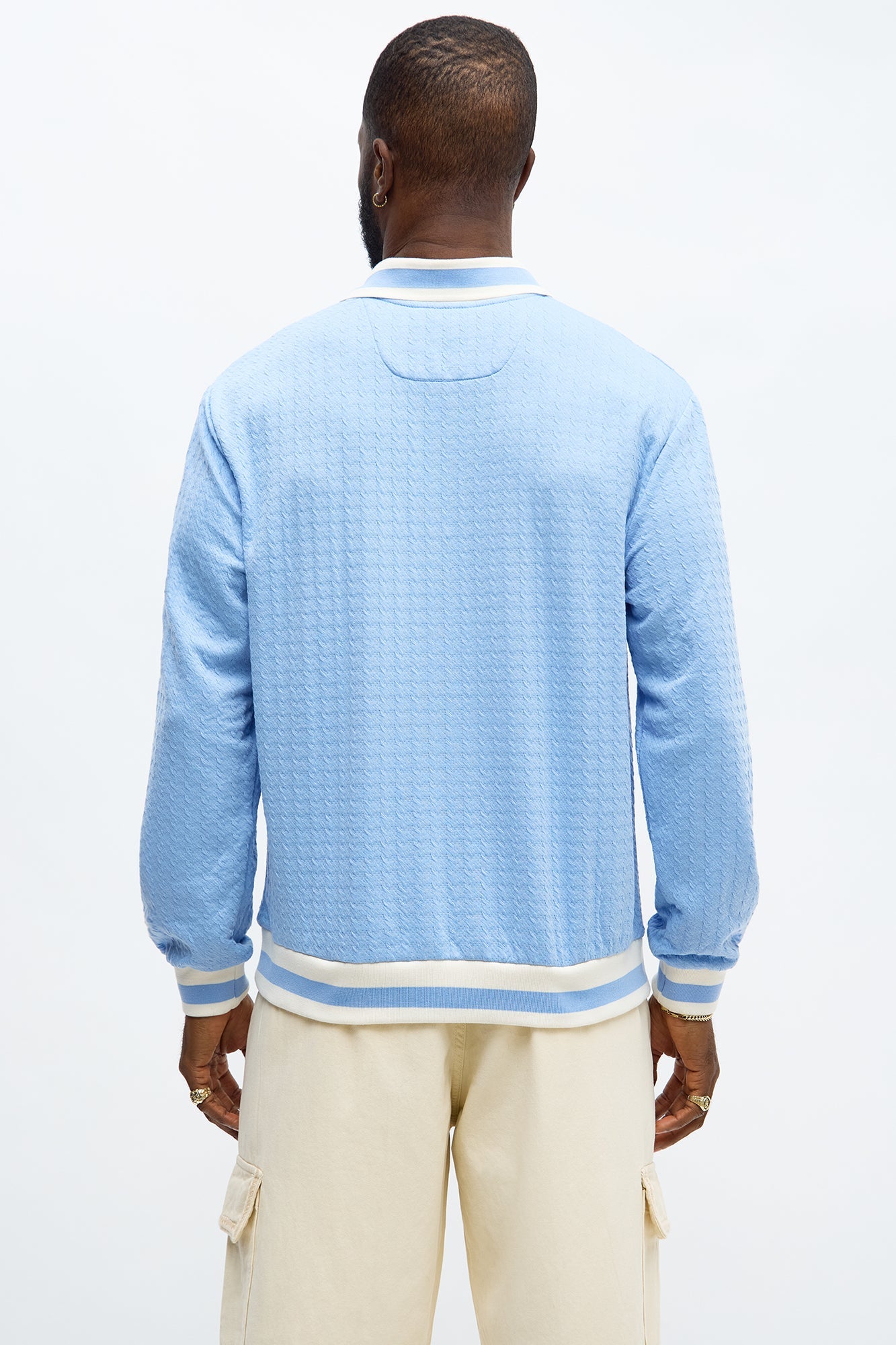 Andrew Textured Knit Long Sleeve Polo - Light Blue