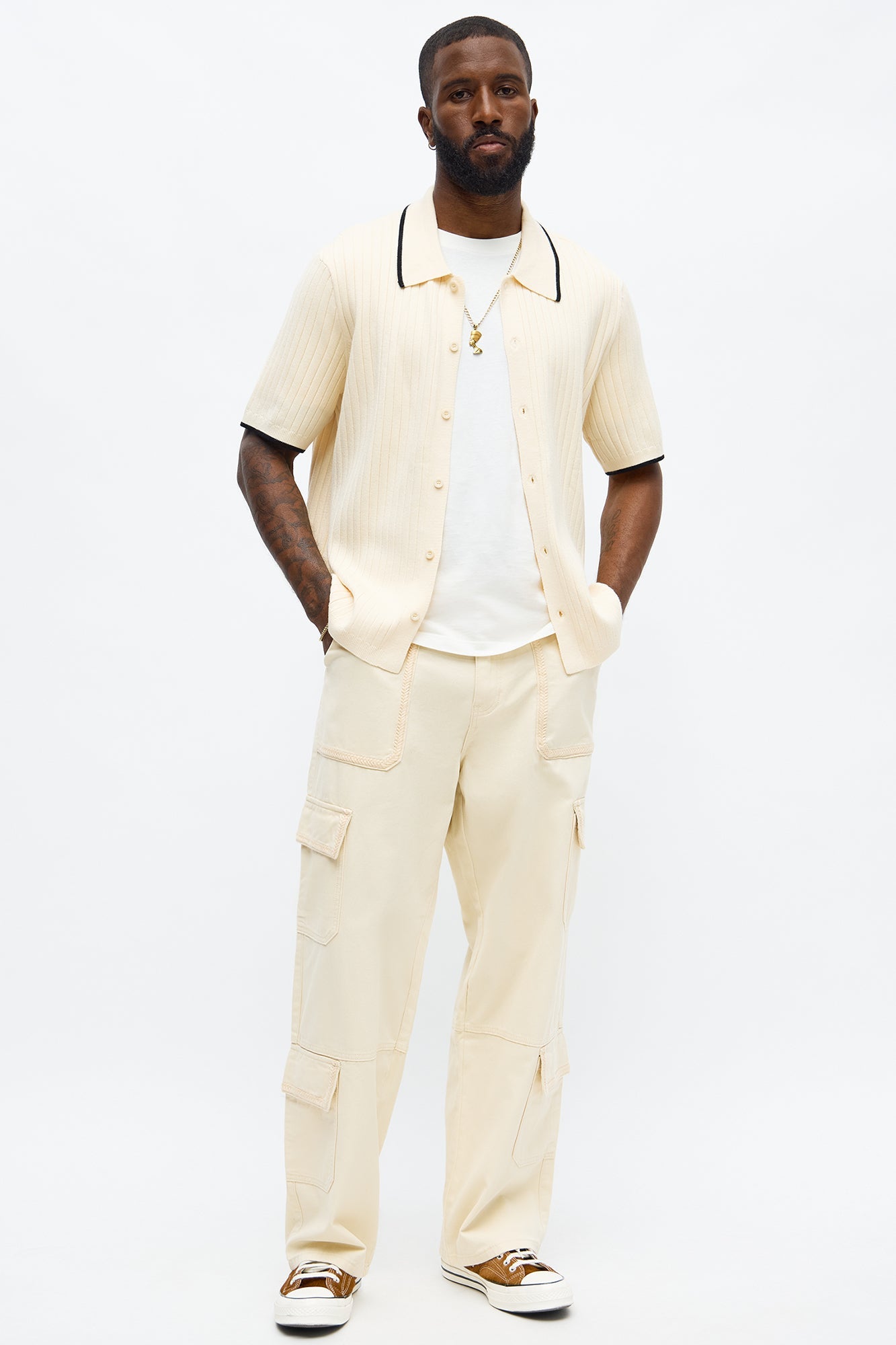 Garrison Knitted Button Up Shirt - Cream