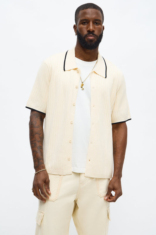 Garrison Knitted Button Up Shirt - Cream