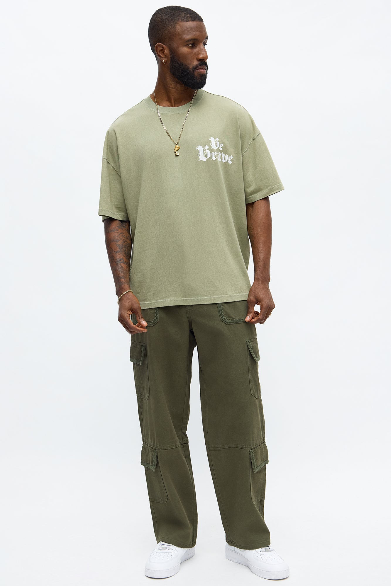 Baggy Chain Stitch Cargo Pant - Olive