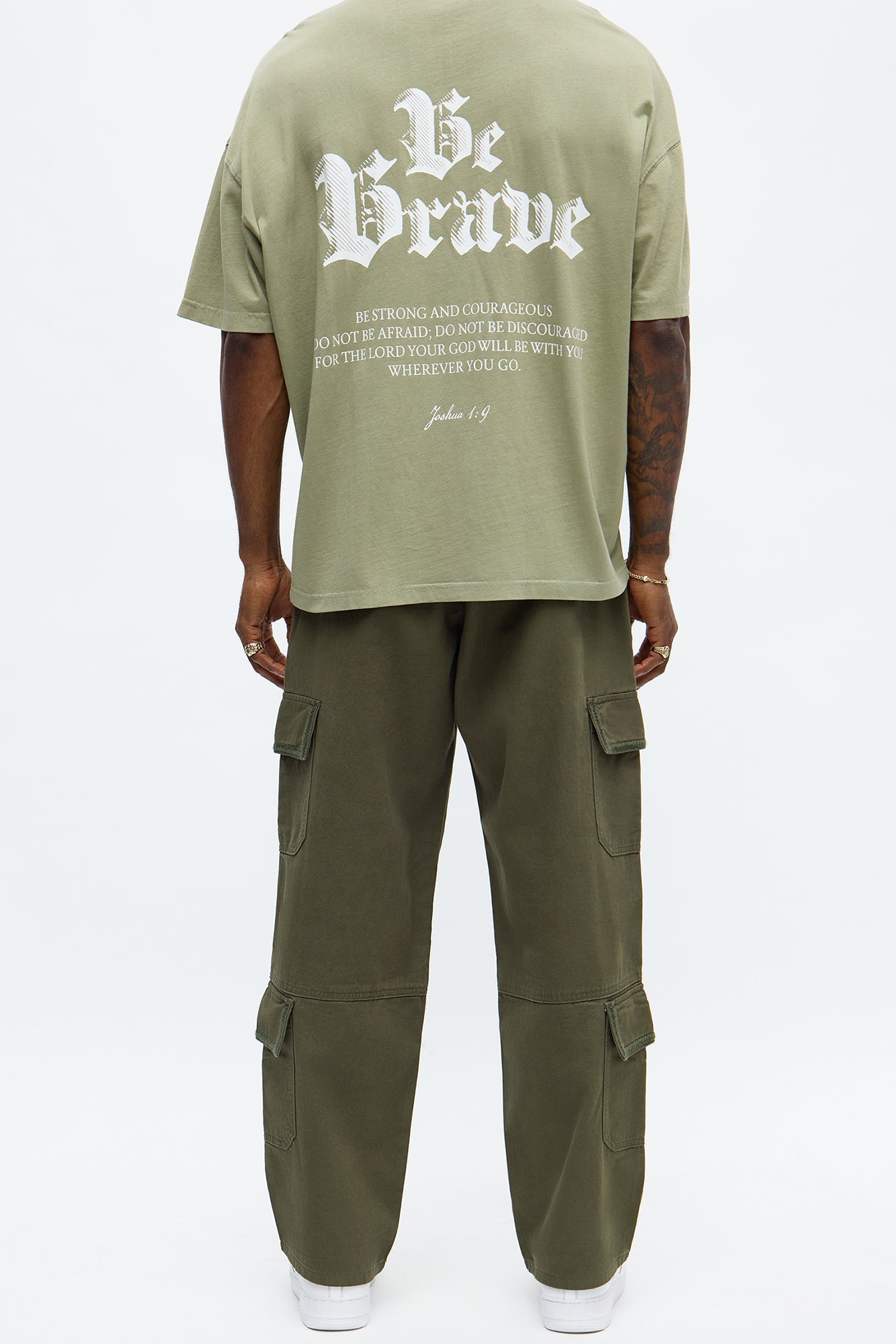 Baggy Chain Stitch Cargo Pant - Olive