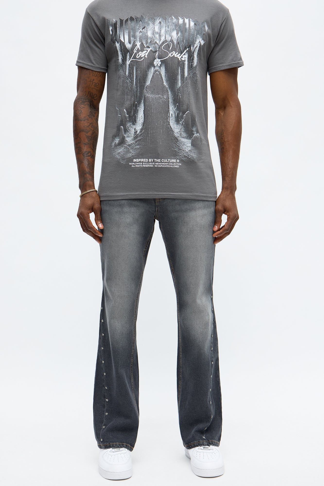 Stacked Skinny Flare Star Of The Show Studded Jean - Black Wash