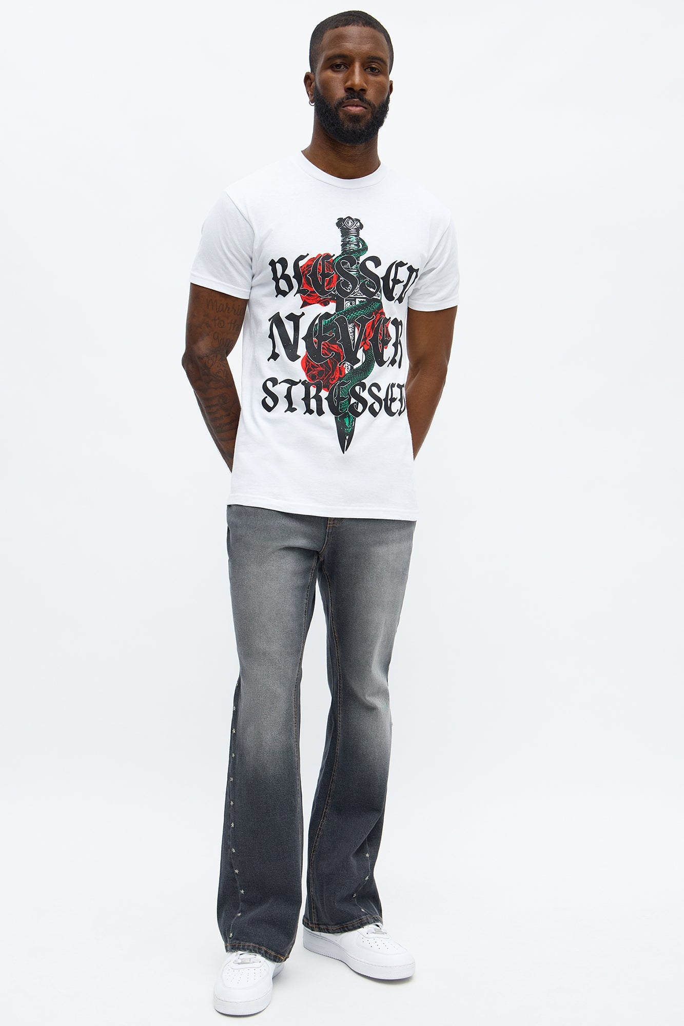 Blessed Never Stressed Short Sleeve Tee - White
