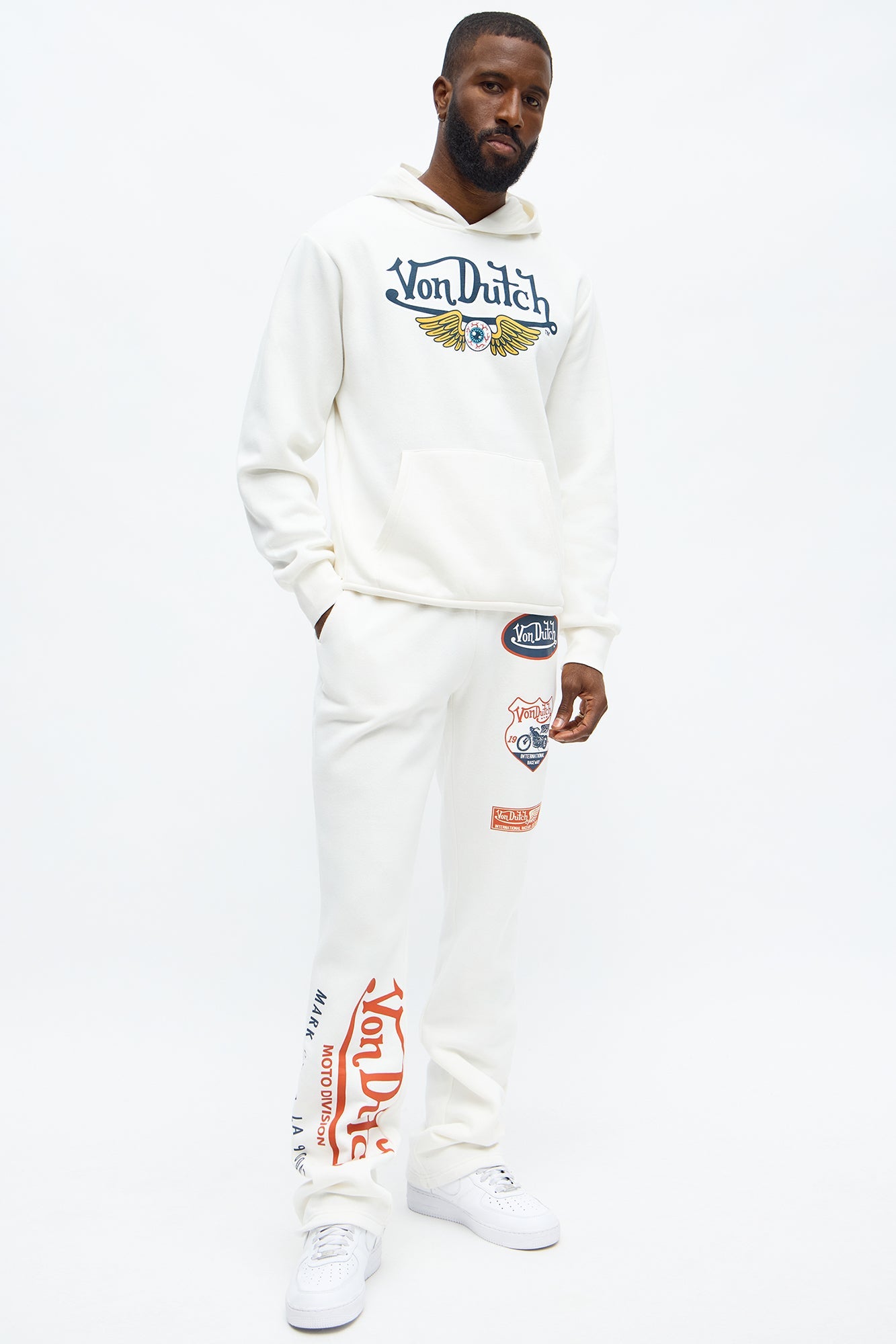 Von Dutch Pinstriped Flared Sweatpants - Cream