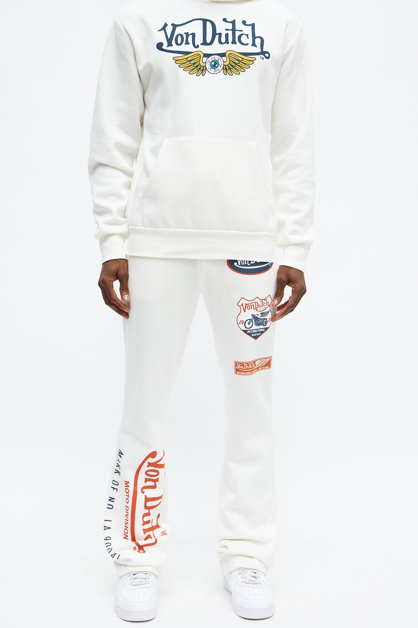 Von Dutch Pinstriped Flared Sweatpants - Cream