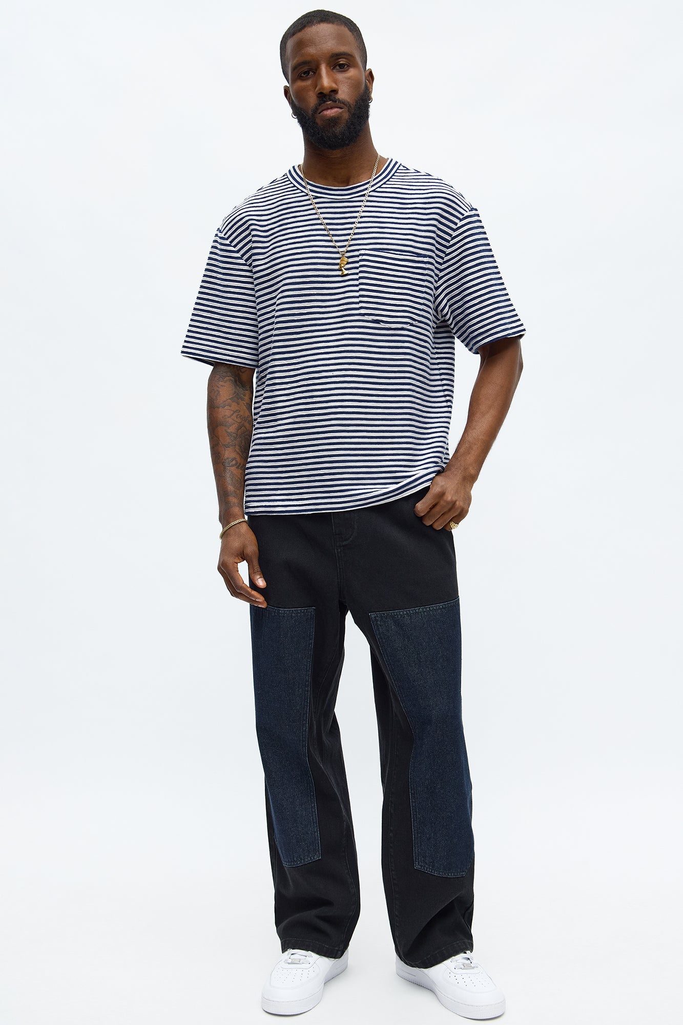 Rib Textured Stripe Relaxed Tee - Blue/combo