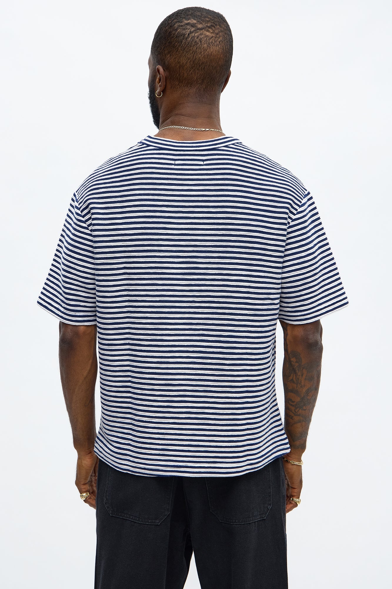 Rib Textured Stripe Relaxed Tee - Blue/combo