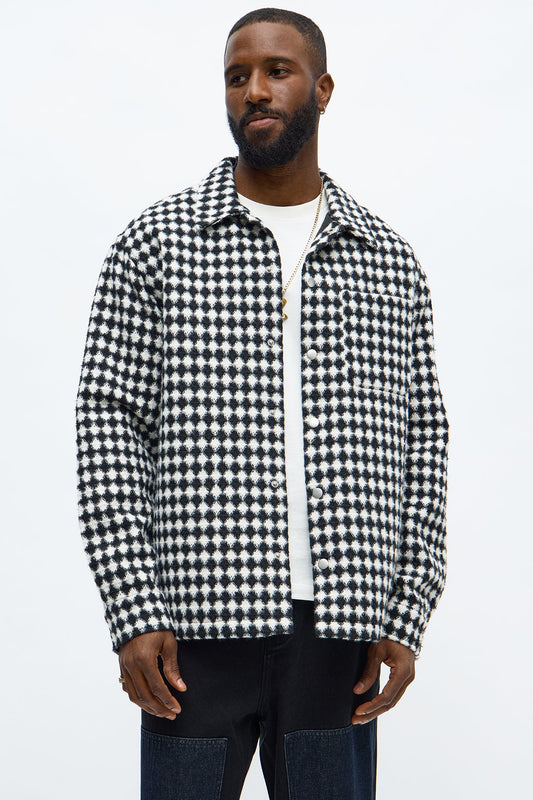 Textured Strike Out Shacket - Black/White