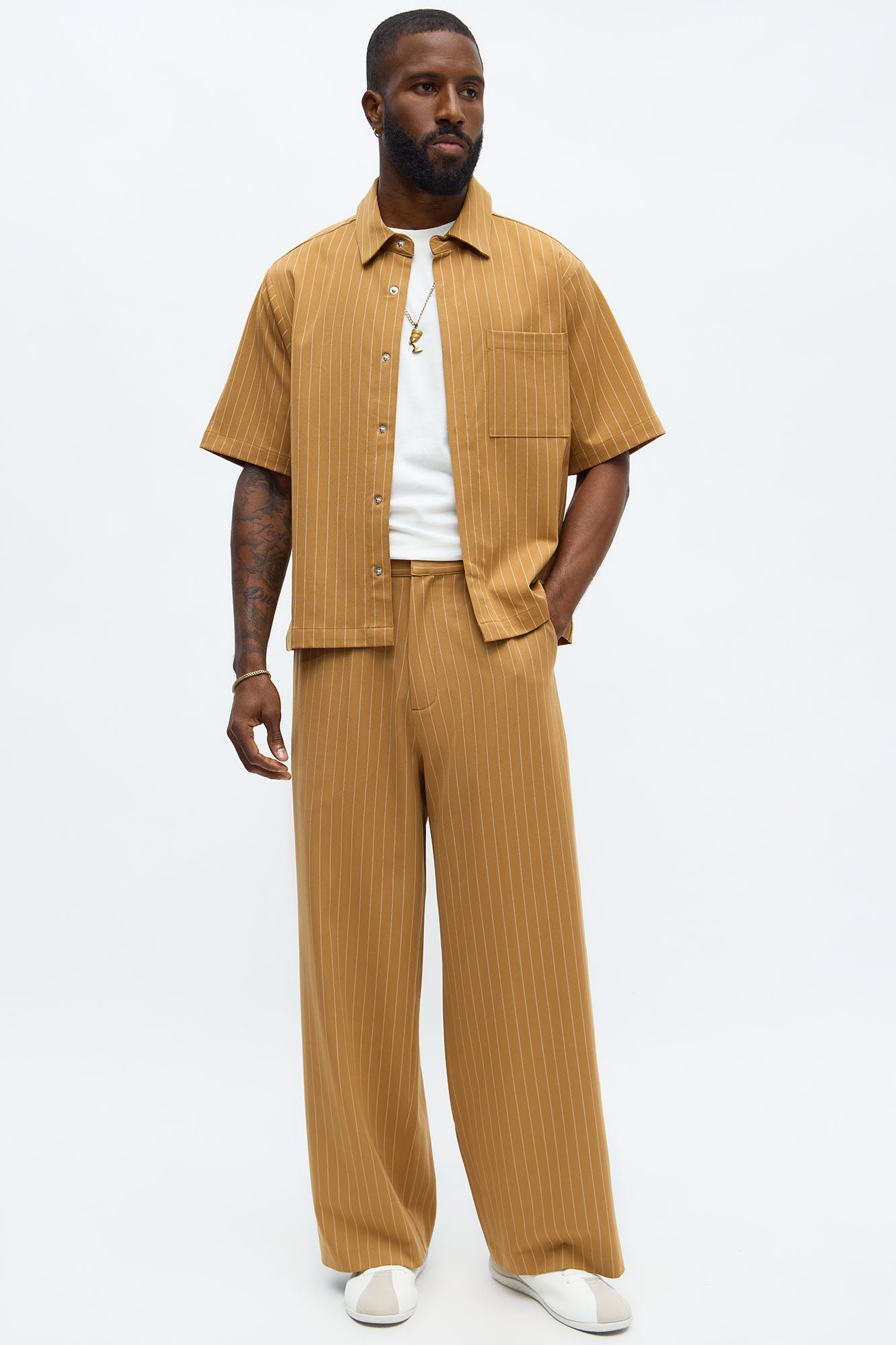 Wide Leg Straight Striped Trouser - Yellow