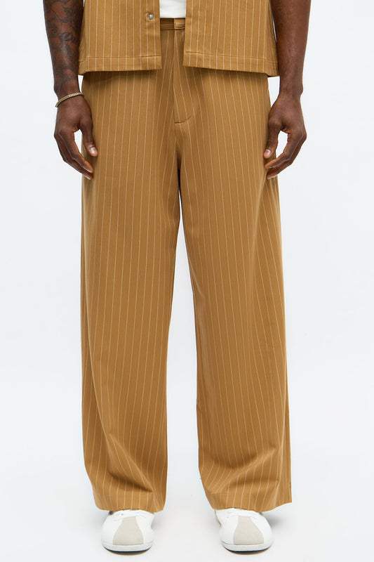 Wide Leg Straight Striped Trouser - Yellow