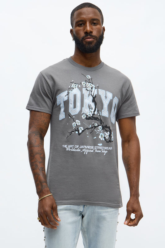 Tokyo Cherry SZN Season Short Sleeve Tee - Charcoal