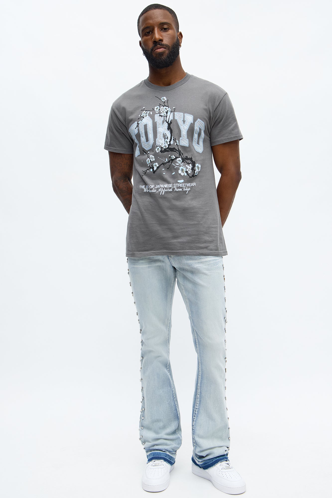 Stacked Skinny Flare By My Side Studded Jean - Light Blue Wash