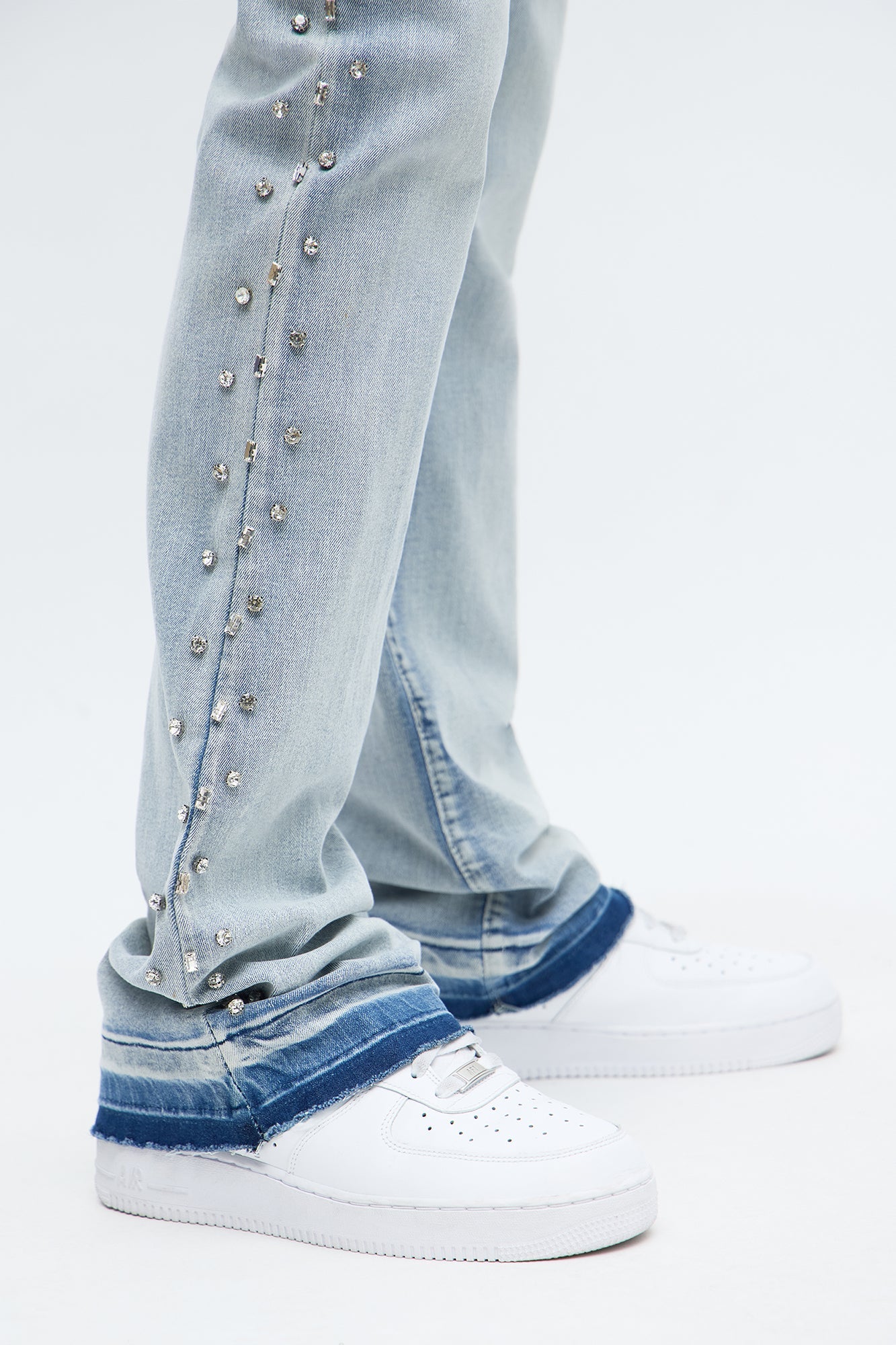 Stacked Skinny Flare By My Side Studded Jean - Light Blue Wash