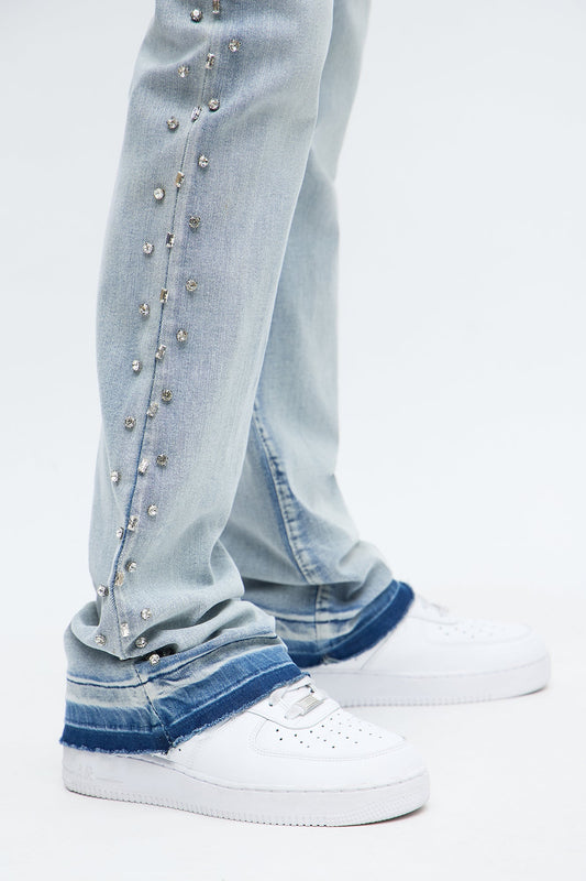 Stacked Skinny Flare By My Side Studded Jean - Light Blue Wash