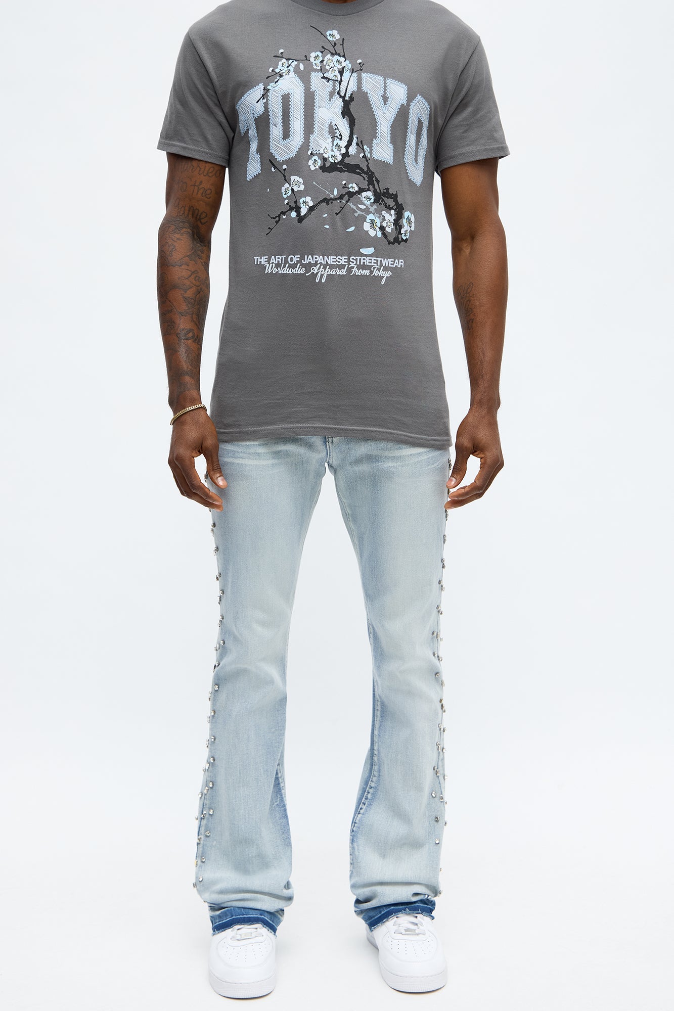 Stacked Skinny Flare By My Side Studded Jean - Light Blue Wash