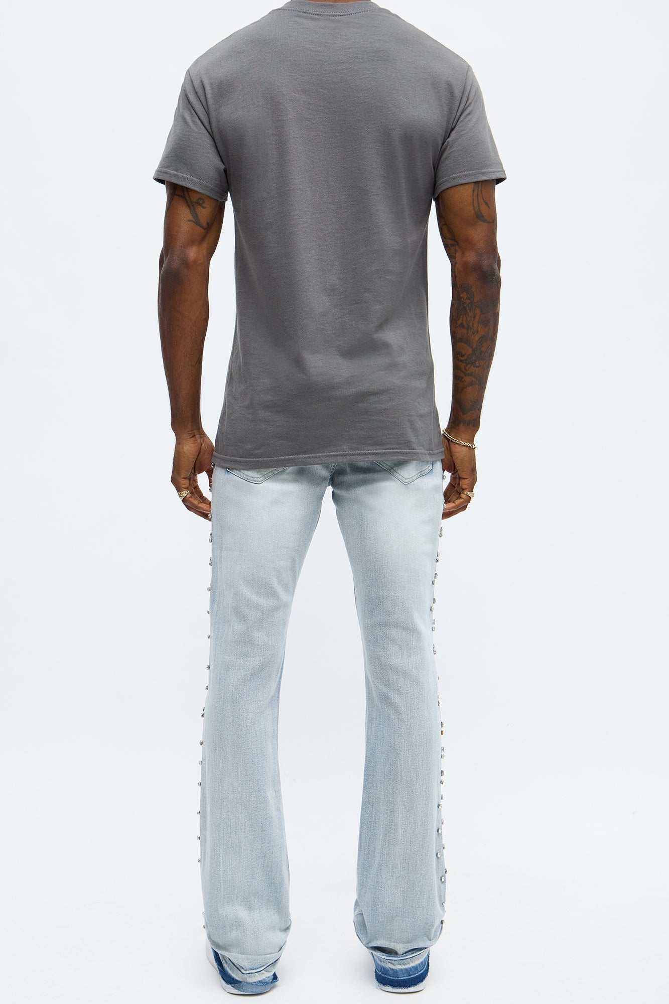 Stacked Skinny Flare By My Side Studded Jean - Light Blue Wash