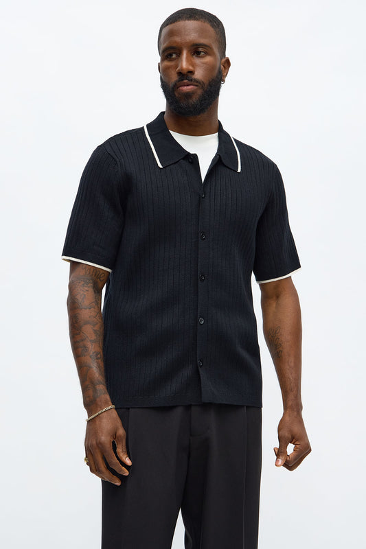 Garrison Knitted Button Up Shirt - Black