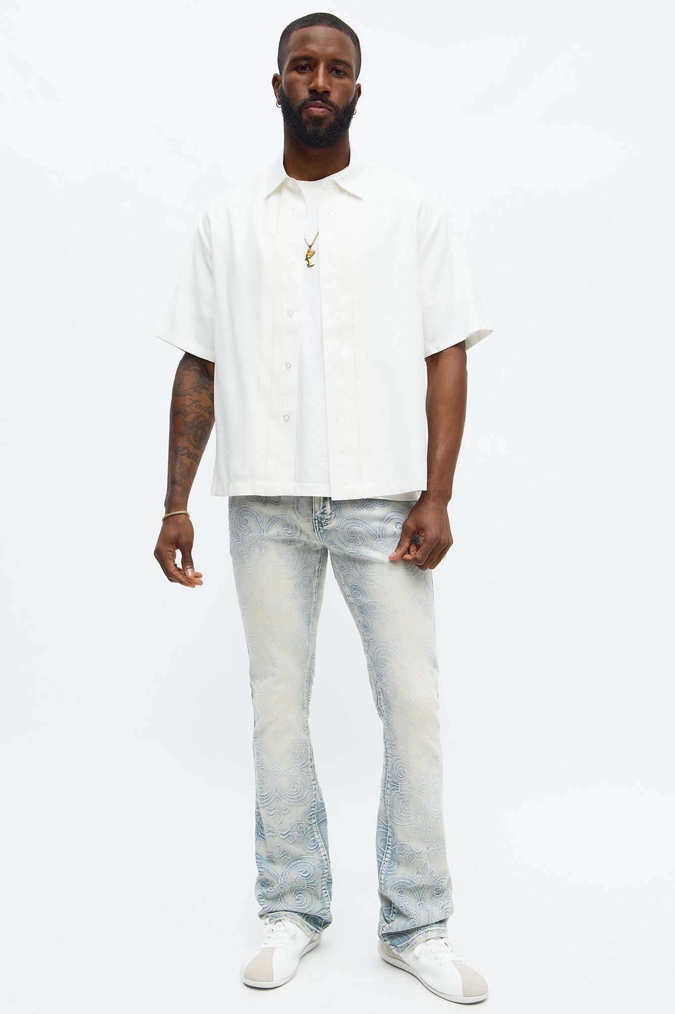 Stacked Skinny Flare Mystic Embroidered Jean - Light Wash